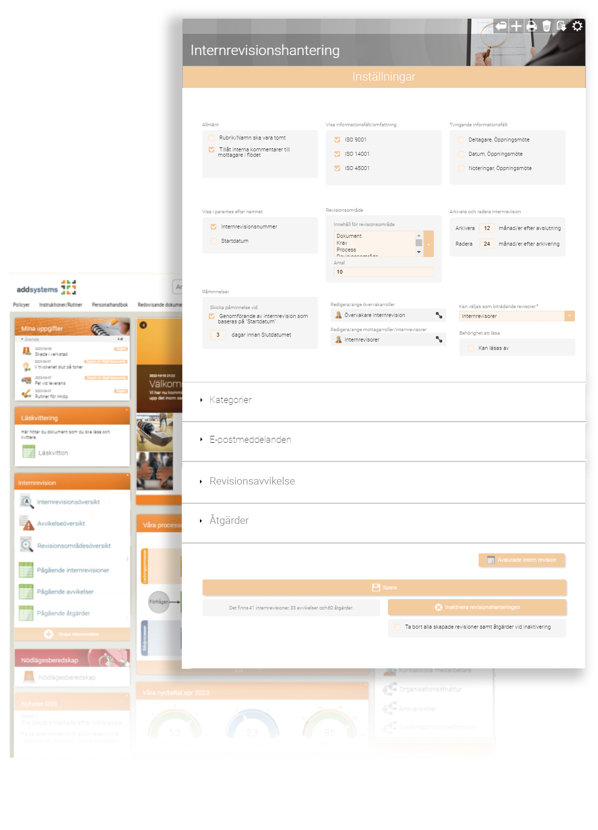 how settings looks like in add Internal audit 