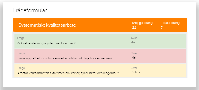 Add Internal audit has questionnaire with answer options