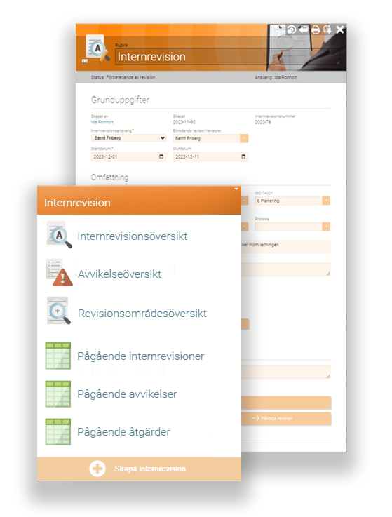 Förl med i revisionens alla steg med Add Internrevision 