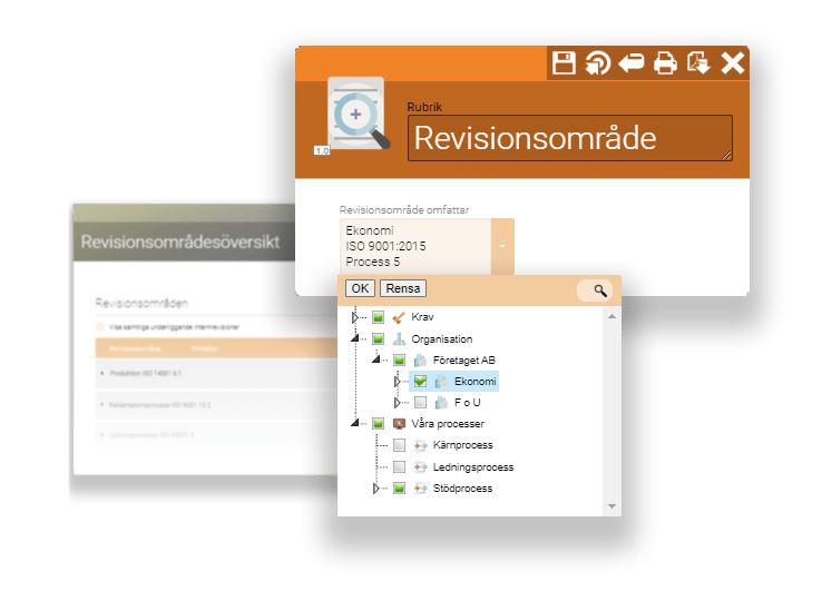 Du kan lägga till revisionsområden i din internrevision för enkelt skapande av revisionerna. 